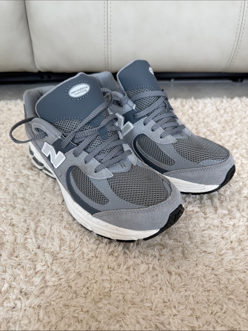 New Balance Grey and White Mesh Trainer Sneakers
